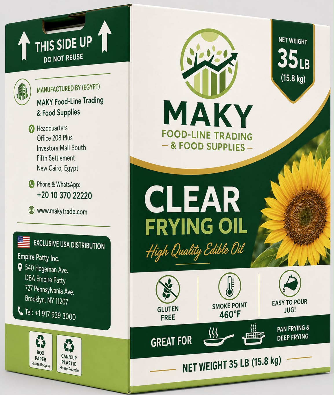 MAKY Clear Sunflower Frying Oil packaging artwork front and side panels